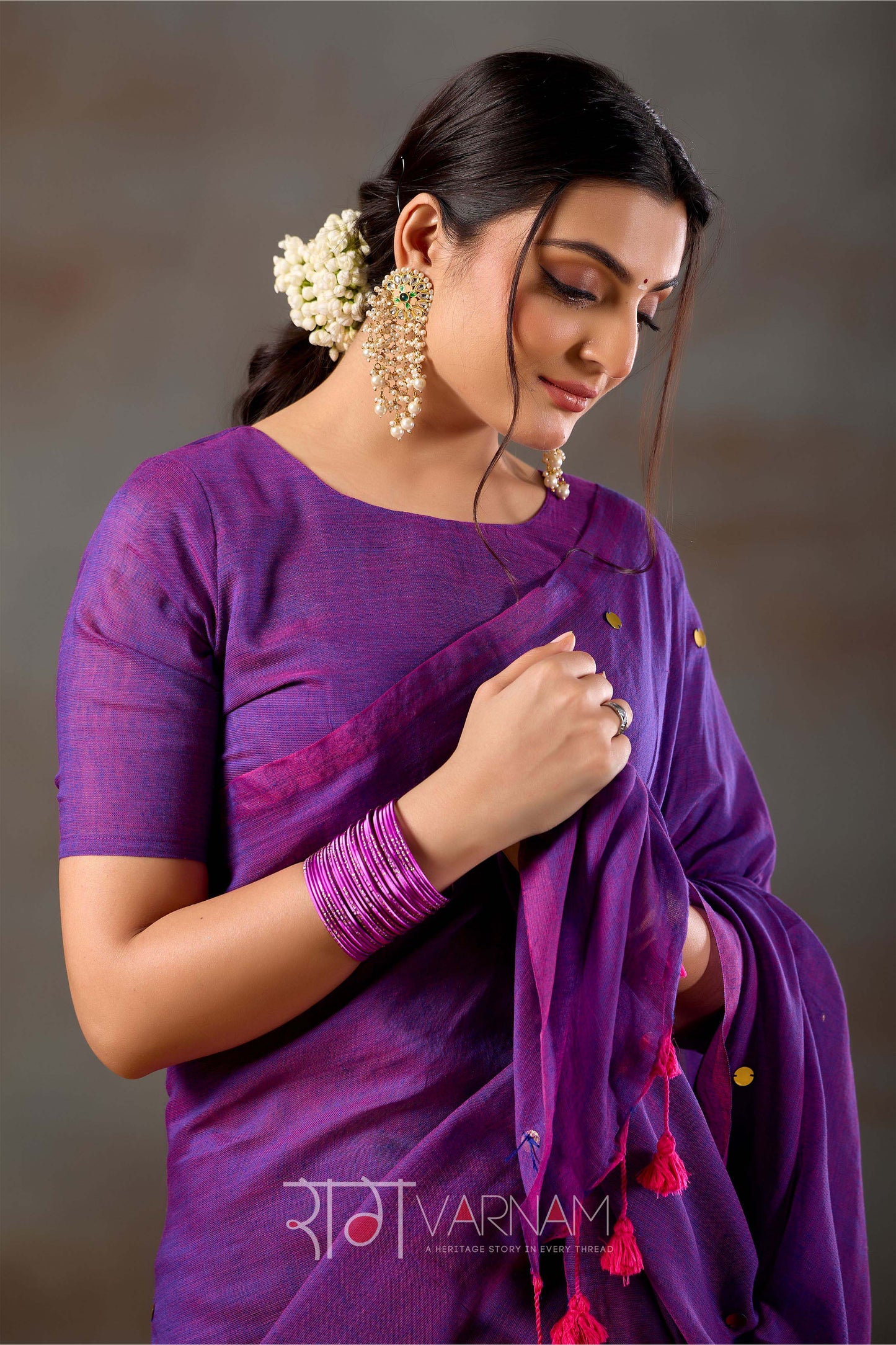 Raag Varnam Purple Handloom Gini Cotton Saree
