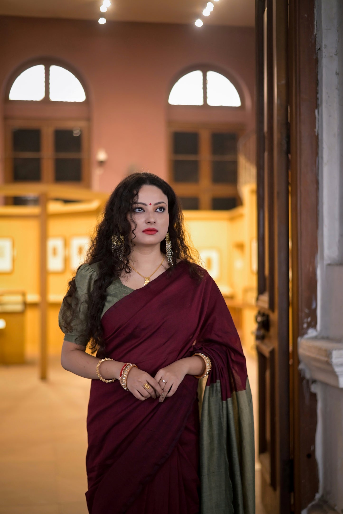 Raag Varnam Maroon Khadi Handloom Saree with Designer Blouse