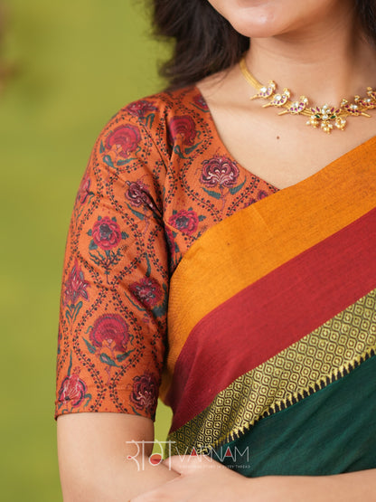 Narayanpet Green Cotton Saree by Raag Varnam | Mercerized Finish With 2 Blouses Included