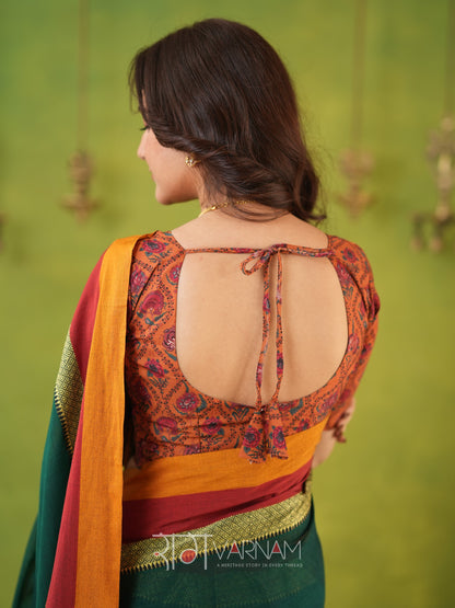 Narayanpet Green Cotton Saree by Raag Varnam | Mercerized Finish With 2 Blouses Included