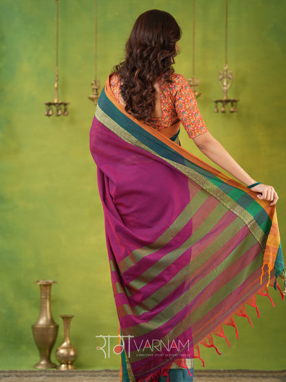 Narayanpet Pink Cotton Saree by Raag Varnam | Mercerized Finish With 2 Blouses Included