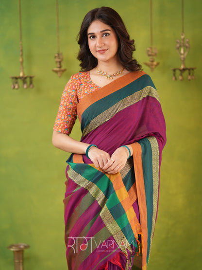 Narayanpet Pink Cotton Saree by Raag Varnam | Mercerized Finish With 2 Blouses Included