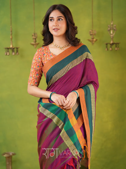 Narayanpet Pink Cotton Saree by Raag Varnam | Mercerized Finish With 2 Blouses Included