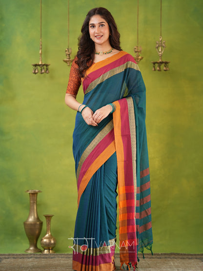 Narayanpet Rama Green Cotton Saree by Raag Varnam | Mercerized Finish With 2 Blouses Included