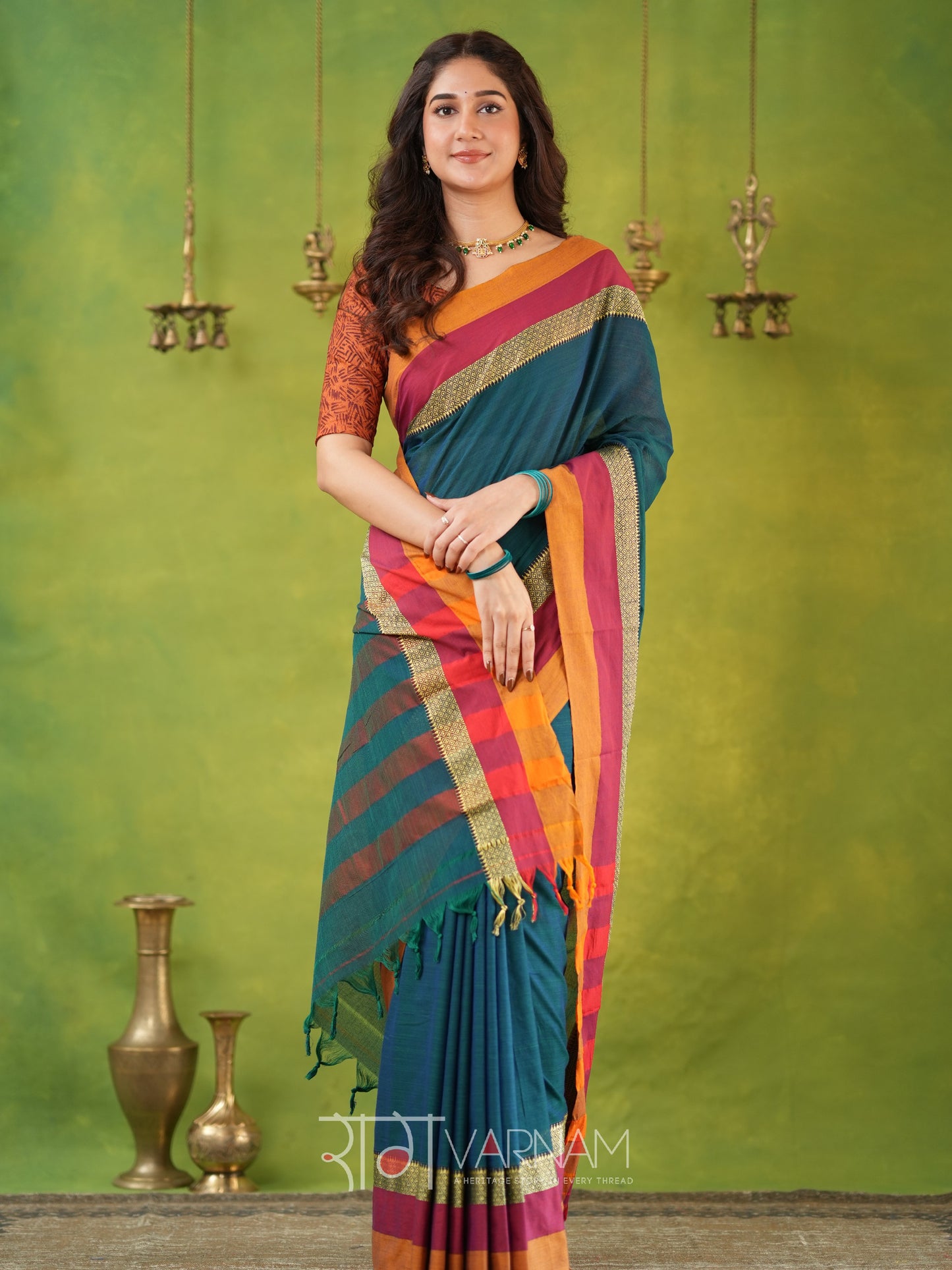 Narayanpet Rama Green Cotton Saree by Raag Varnam | Mercerized Finish With 2 Blouses Included
