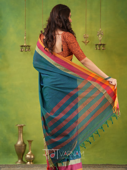 Narayanpet Rama Green Cotton Saree by Raag Varnam | Mercerized Finish With 2 Blouses Included
