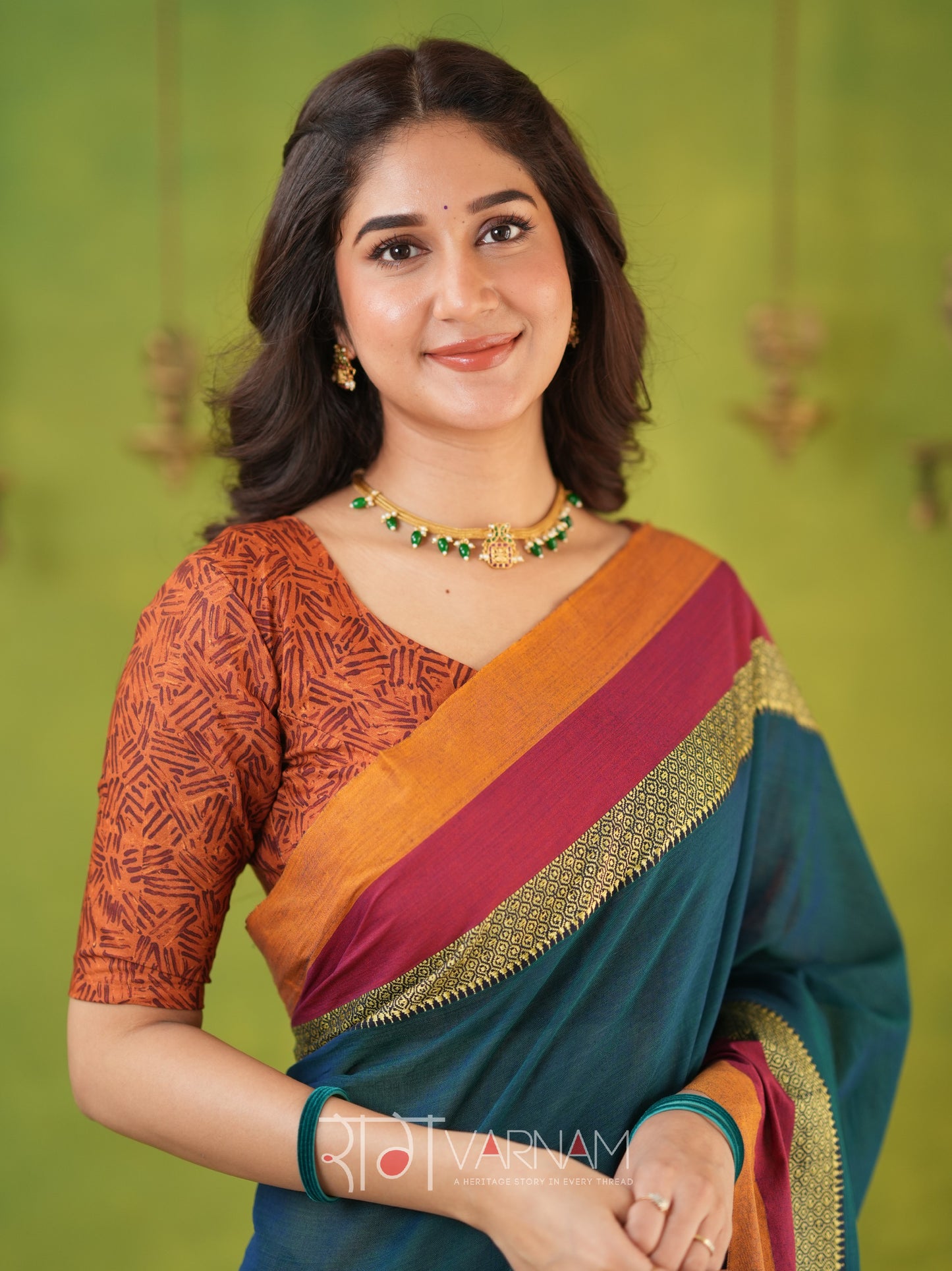 Narayanpet Rama Green Cotton Saree by Raag Varnam | Mercerized Finish With 2 Blouses Included