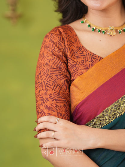 Narayanpet Rama Green Cotton Saree by Raag Varnam | Mercerized Finish With 2 Blouses Included