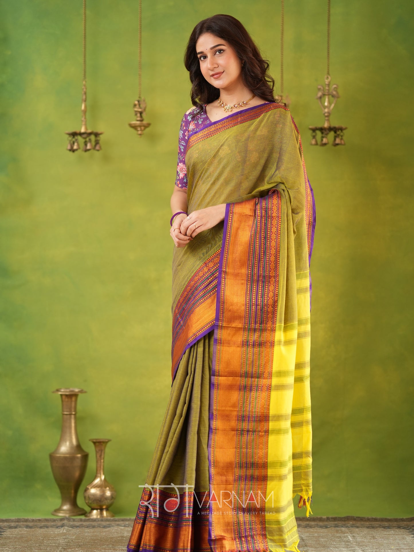 Narayanpet Dusty Cotton Saree by Raag Varnam | Mercerized Finish With 2 Blouses Included