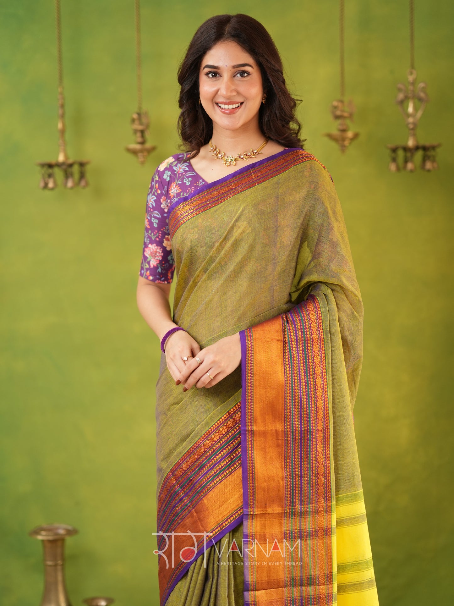 Narayanpet Dusty Cotton Saree by Raag Varnam | Mercerized Finish With 2 Blouses Included