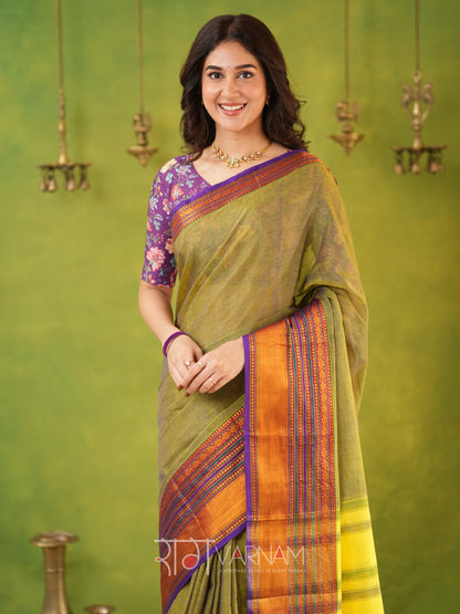 Narayanpet Dusty Cotton Saree by Raag Varnam | Mercerized Finish With 2 Blouses Included