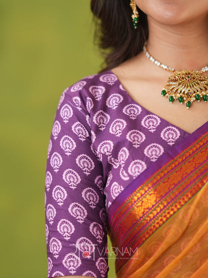 Narayanpet Mustrad Yellow Cotton Saree by Raag Varnam | Mercerized Finish With 2 Blouses Included
