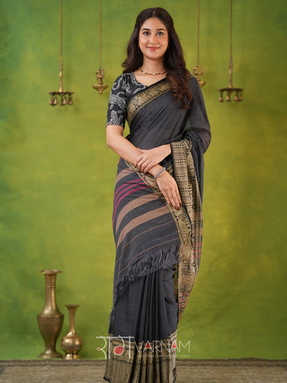 Narayanpet Grey Cotton Saree by Raag Varnam | Mercerized Finish With 2 Blouses Included