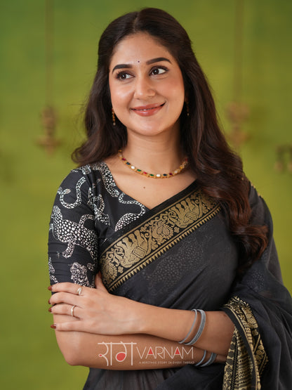 Narayanpet Grey Cotton Saree by Raag Varnam | Mercerized Finish With 2 Blouses Included