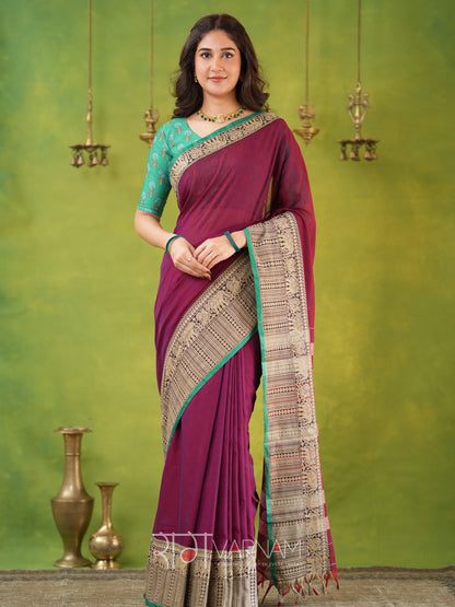 Narayanpet Pink Cotton Saree by Raag Varnam | Mercerized Finish With 2 Blouses Included