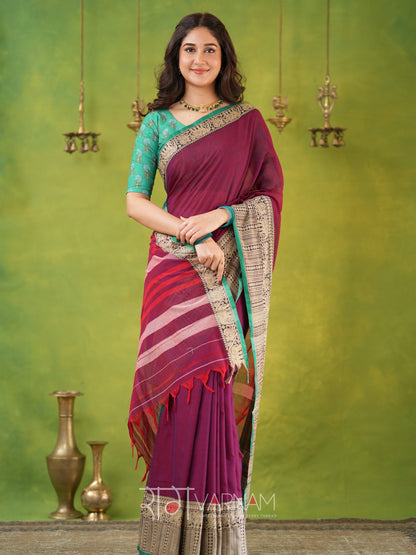 Narayanpet Pink Cotton Saree by Raag Varnam | Mercerized Finish With 2 Blouses Included