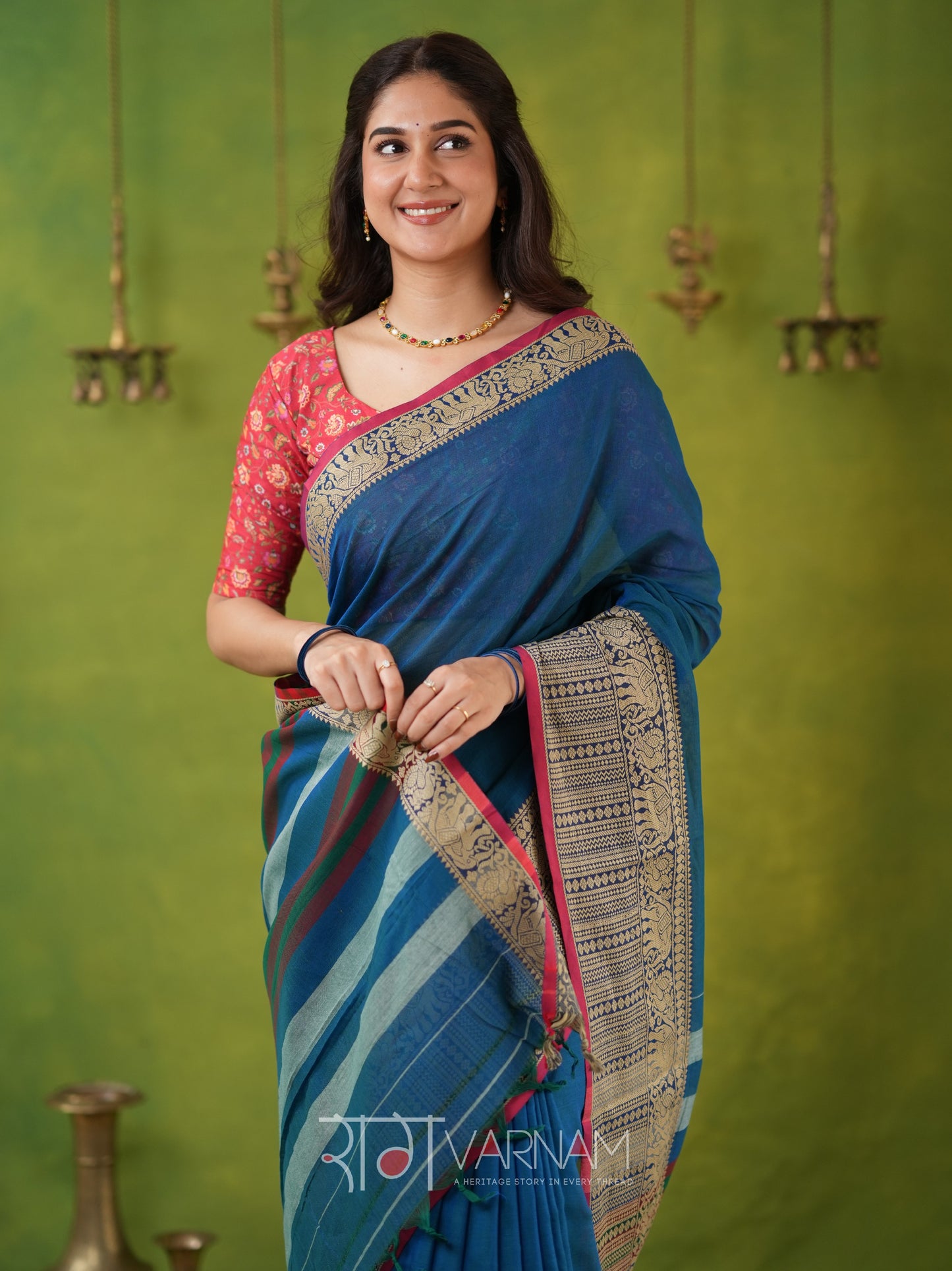 Narayanpet Rama Cotton Saree by Raag Varnam | Mercerized Finish With 2 Blouses Included