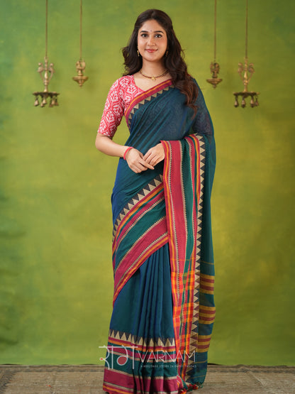 Narayanpet Green Cotton Saree by Raag Varnam | Mercerized Finish With 2 Blouses Included