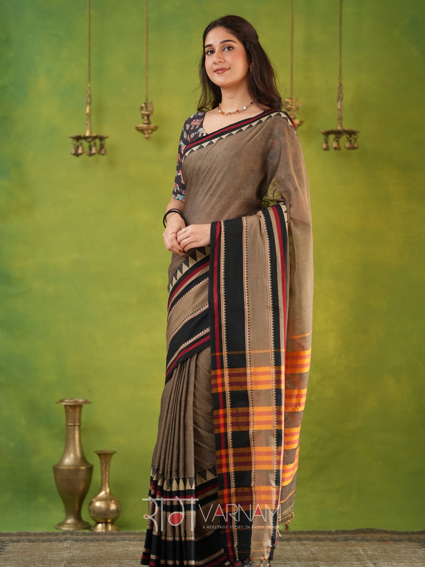 Narayanpet Grey Cotton Saree by Raag Varnam | Mercerized Finish With 2 Blouses Included