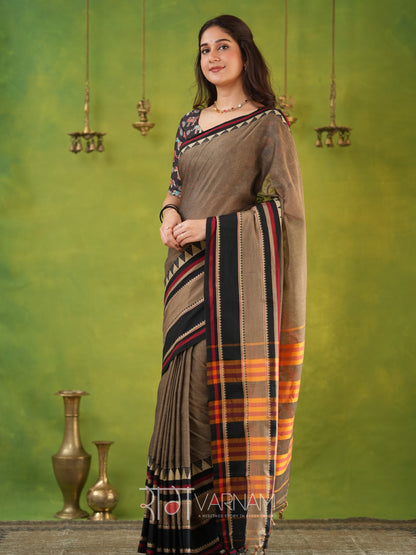 Narayanpet Grey Cotton Saree by Raag Varnam | Mercerized Finish With 2 Blouses Included