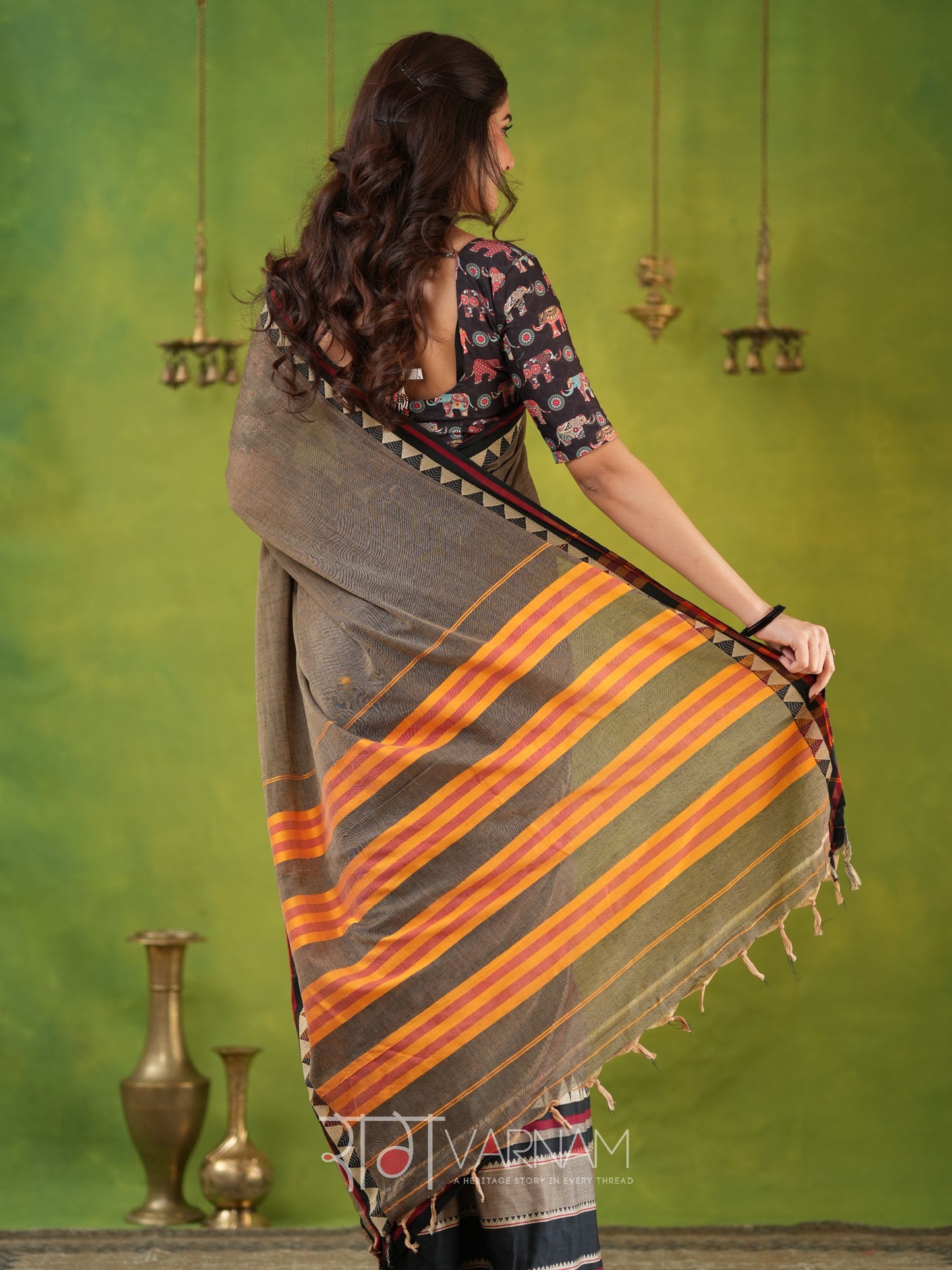 Narayanpet Grey Cotton Saree by Raag Varnam | Mercerized Finish With 2 Blouses Included