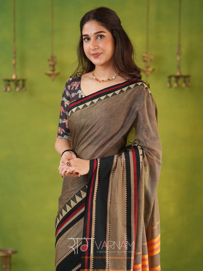 Narayanpet Grey Cotton Saree by Raag Varnam | Mercerized Finish With 2 Blouses Included