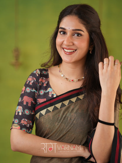 Narayanpet Grey Cotton Saree by Raag Varnam | Mercerized Finish With 2 Blouses Included