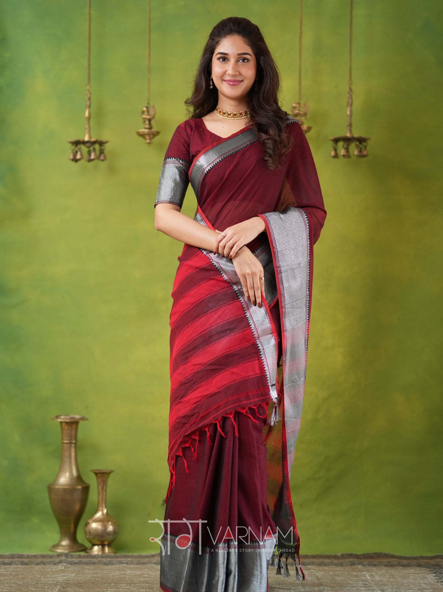 Raag Varnam Maroon Narayanpet Mercerized Cotton Saree