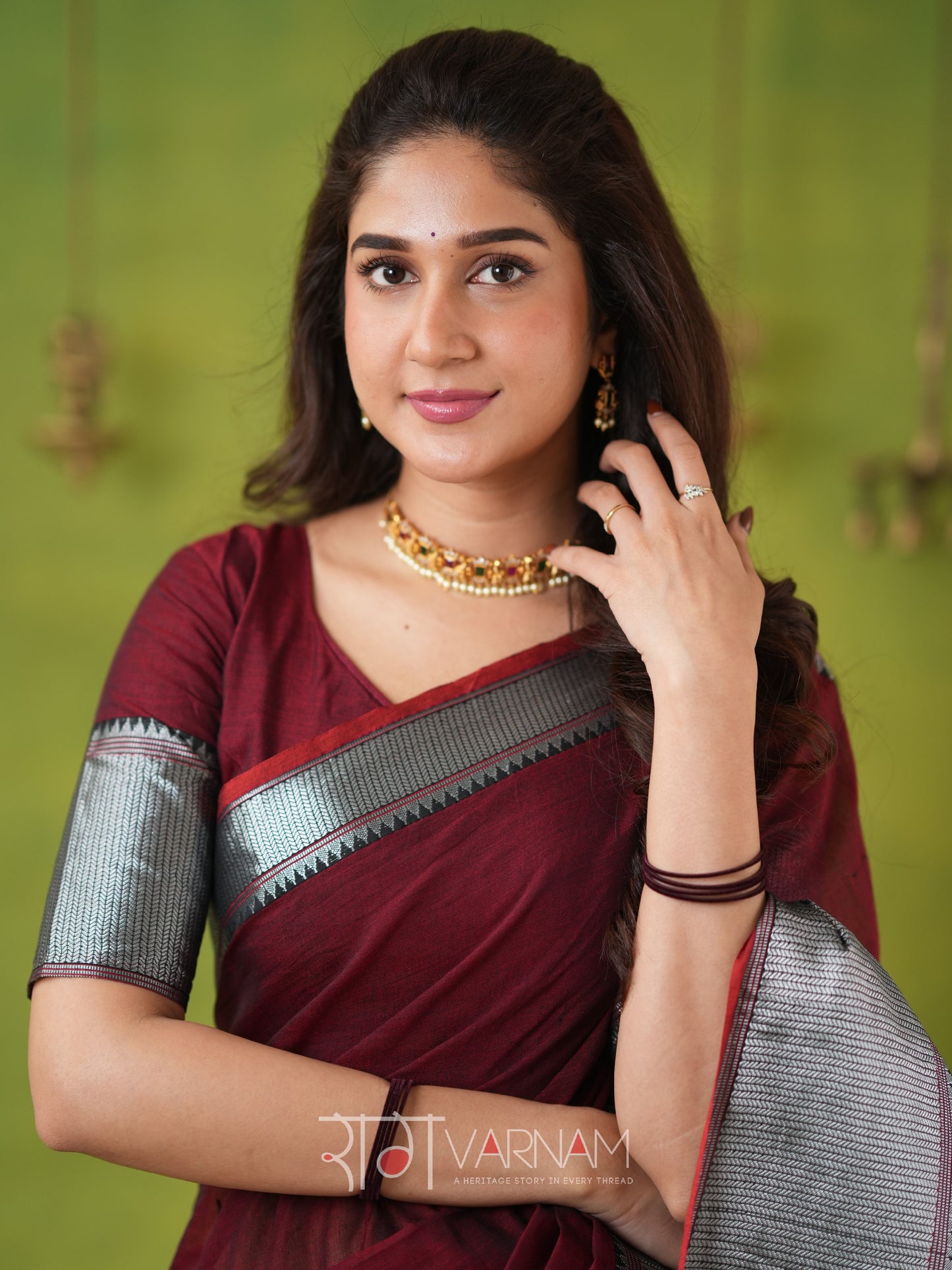 Raag Varnam Maroon Narayanpet Mercerized Cotton Saree