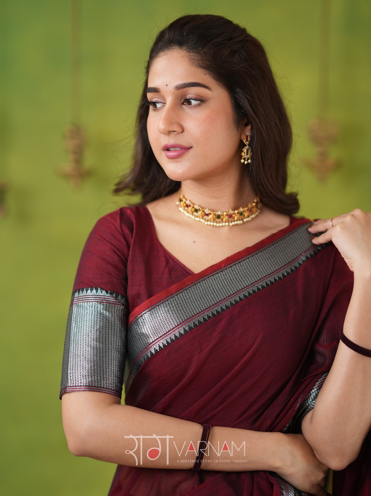 Raag Varnam Maroon Narayanpet Mercerized Cotton Saree