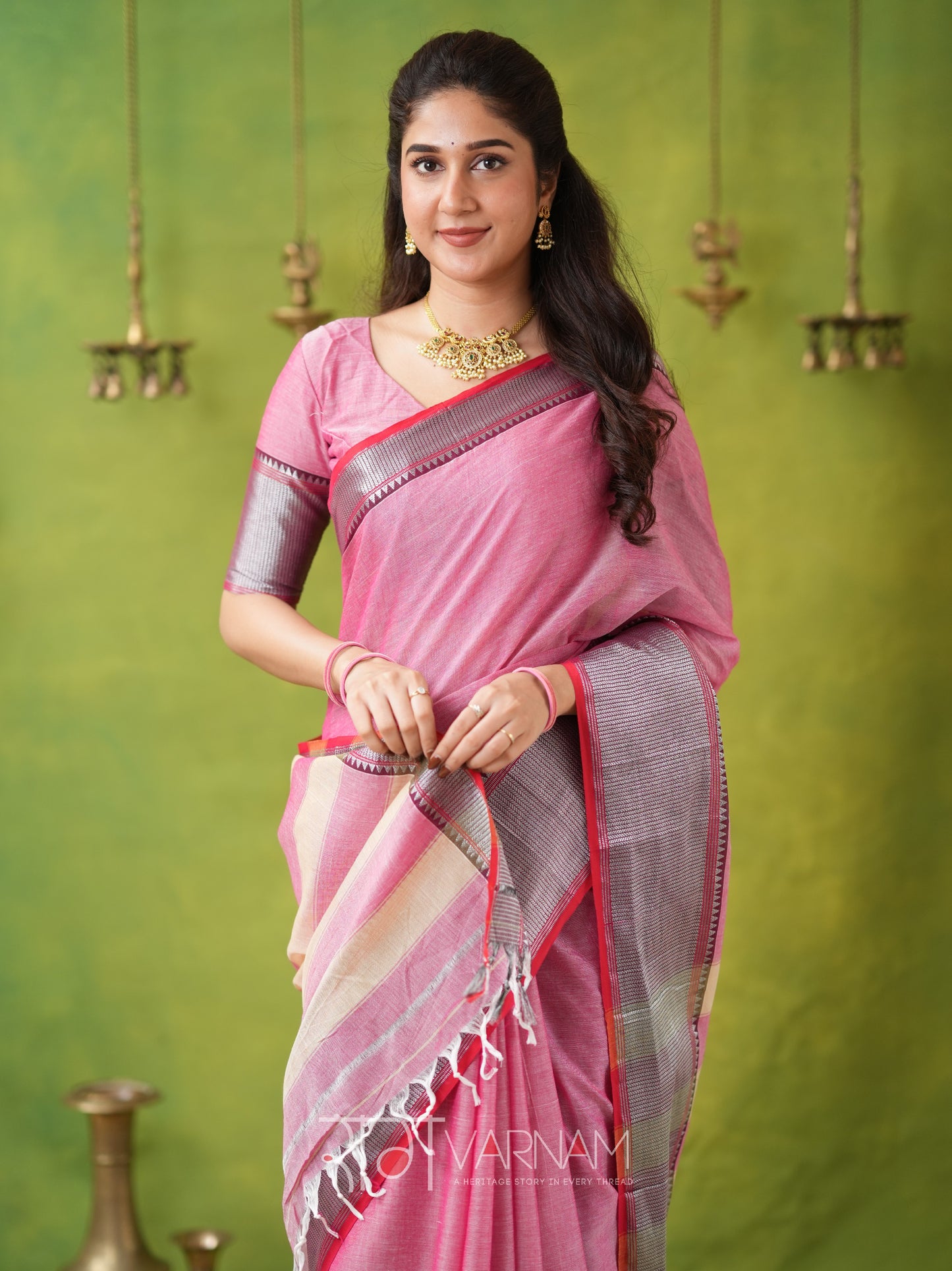 Raag Varnam Pink Narayanpet Mercerized Cotton Saree