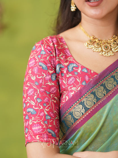 Narayanpet Green Cotton Saree by Raag Varnam | Mercerized Finish With 2 Blouses Included
