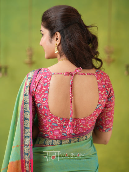 Narayanpet Green Cotton Saree by Raag Varnam | Mercerized Finish With 2 Blouses Included
