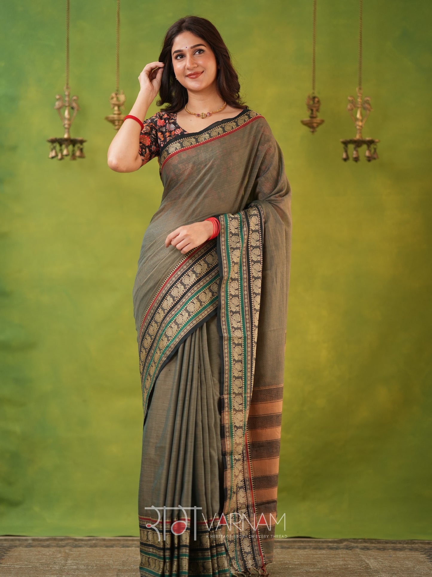 Narayanpet Grey Cotton Saree by Raag Varnam | Mercerized Finish With 2 Blouses Included