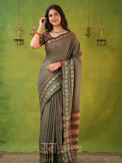 Narayanpet Grey Cotton Saree by Raag Varnam | Mercerized Finish With 2 Blouses Included
