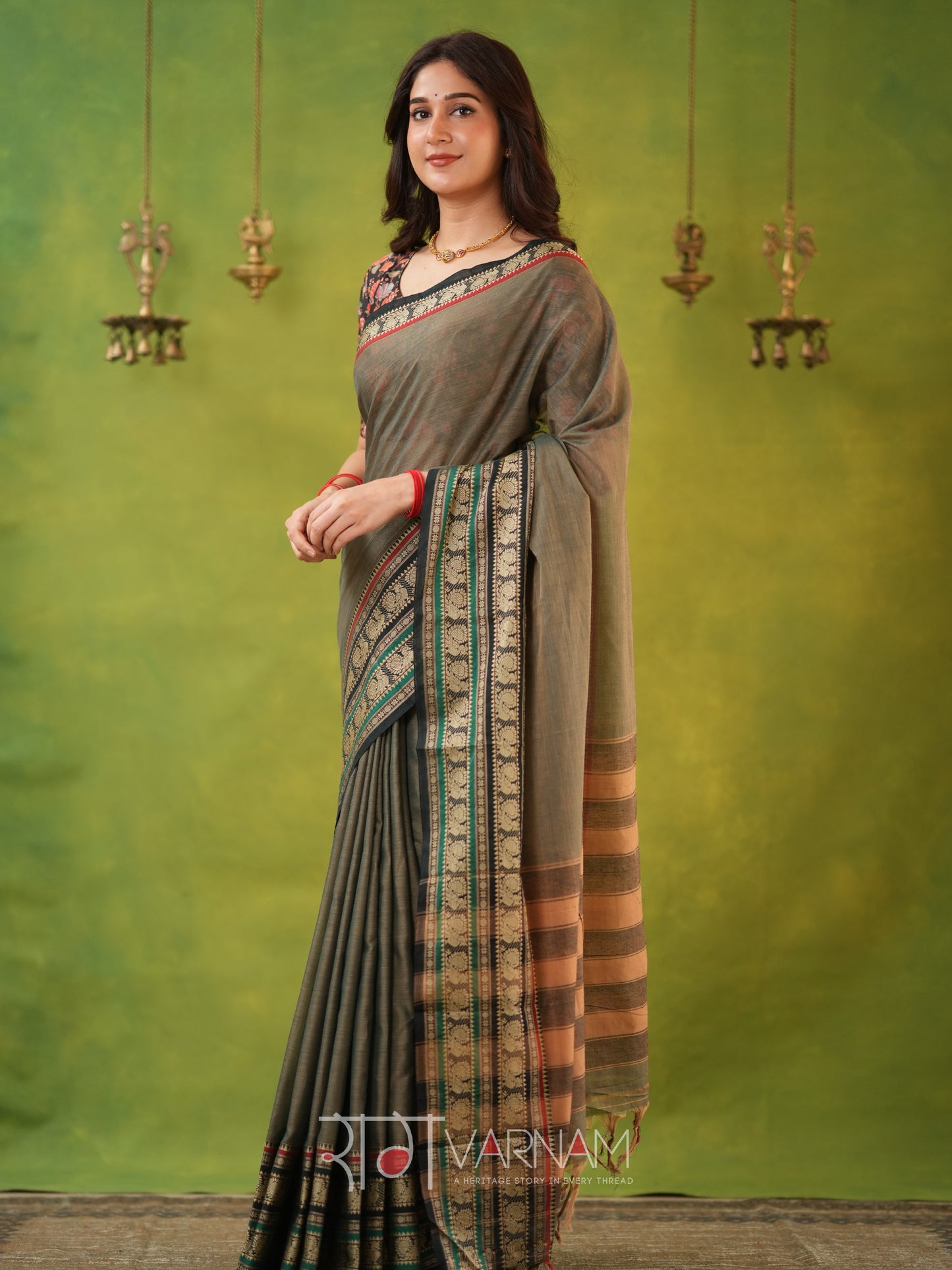 Narayanpet Grey Cotton Saree by Raag Varnam | Mercerized Finish With 2 Blouses Included