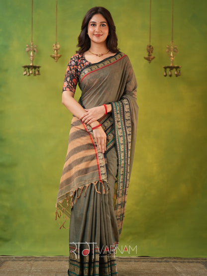 Narayanpet Grey Cotton Saree by Raag Varnam | Mercerized Finish With 2 Blouses Included