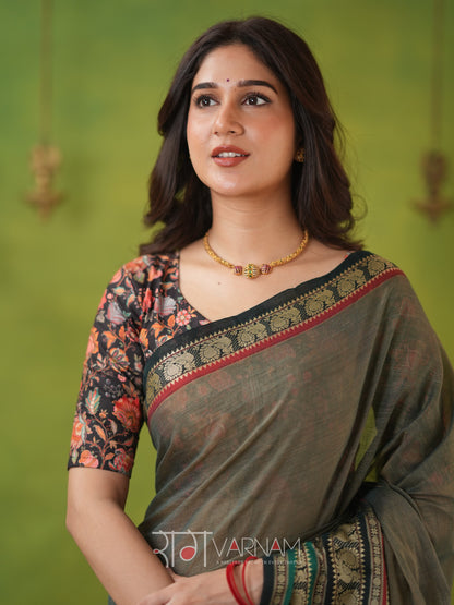 Narayanpet Grey Cotton Saree by Raag Varnam | Mercerized Finish With 2 Blouses Included