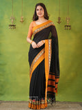 Narayanpet Black Cotton Saree by Raag Varnam | Mercerized Finish With 2 Blouses Included
