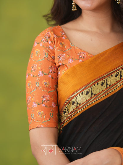 Narayanpet Black Cotton Saree by Raag Varnam | Mercerized Finish With 2 Blouses Included