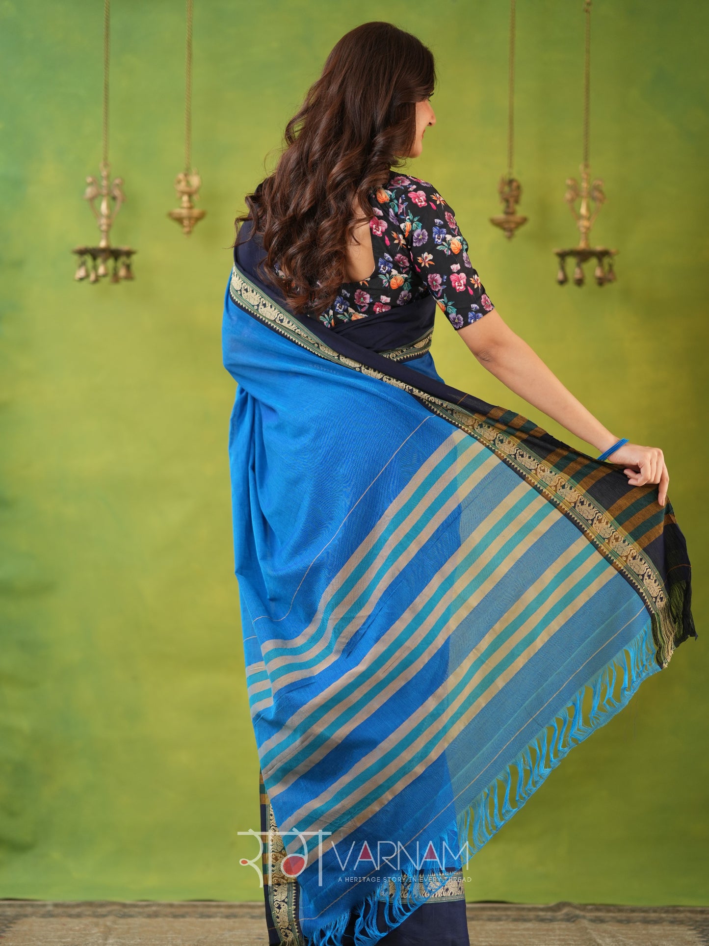 Narayanpet Sky Cotton Saree by Raag Varnam | Mercerized Finish With 2 Blouses Included