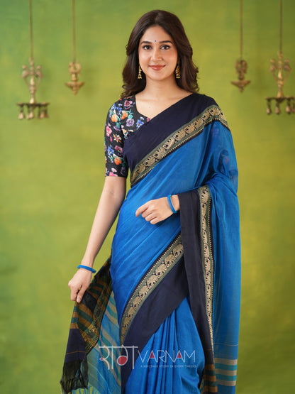 Narayanpet Sky Cotton Saree by Raag Varnam | Mercerized Finish With 2 Blouses Included