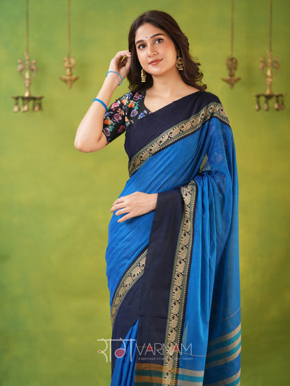 Narayanpet Sky Cotton Saree by Raag Varnam | Mercerized Finish With 2 Blouses Included