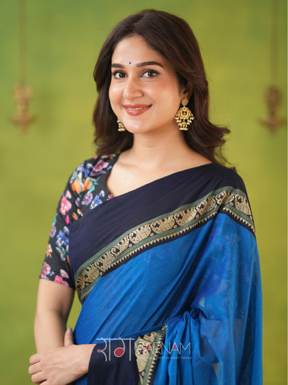 Narayanpet Sky Cotton Saree by Raag Varnam | Mercerized Finish With 2 Blouses Included