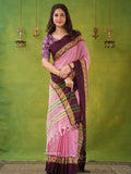 Narayanpet Pink Cotton Saree by Raag Varnam | Mercerized Finish With 2 Blouses Included