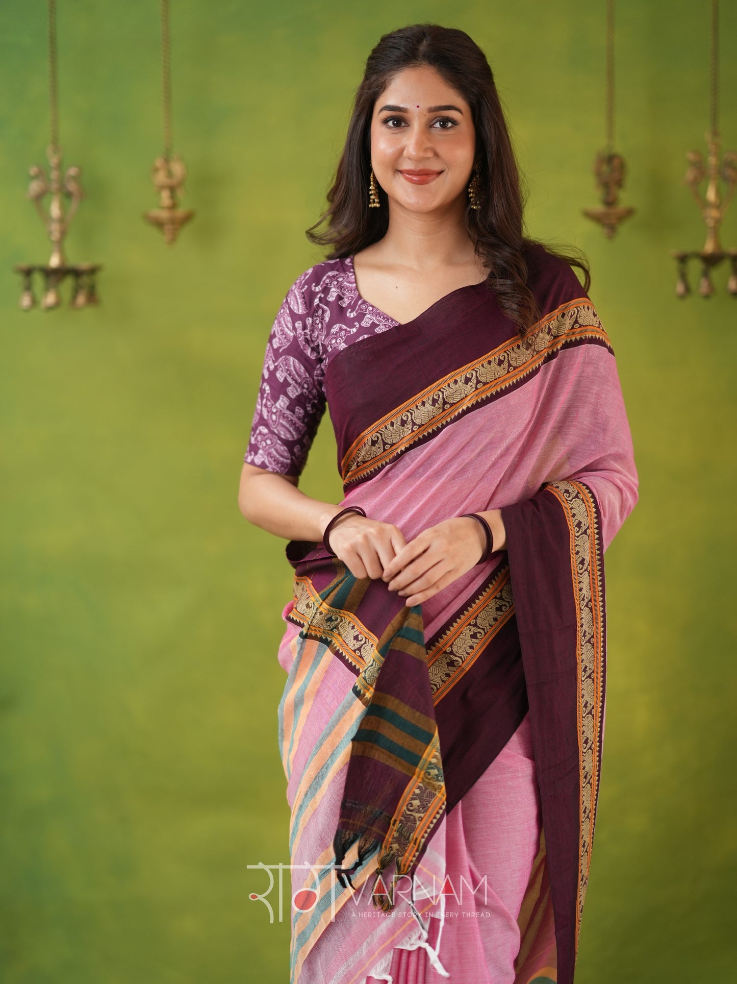 Narayanpet Pink Cotton Saree by Raag Varnam | Mercerized Finish With 2 Blouses Included