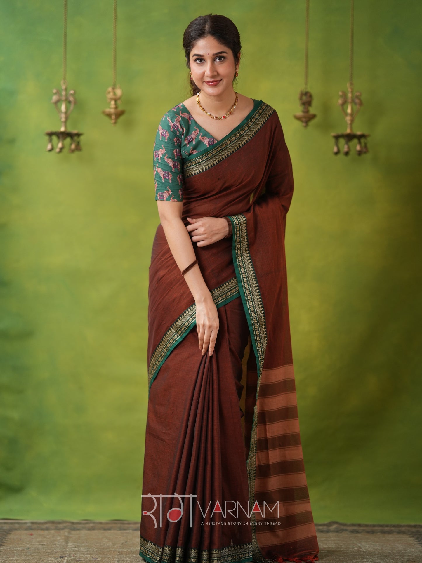 Narayanpet Brown Cotton Saree by Raag Varnam | Mercerized Finish With 2 Blouses Included