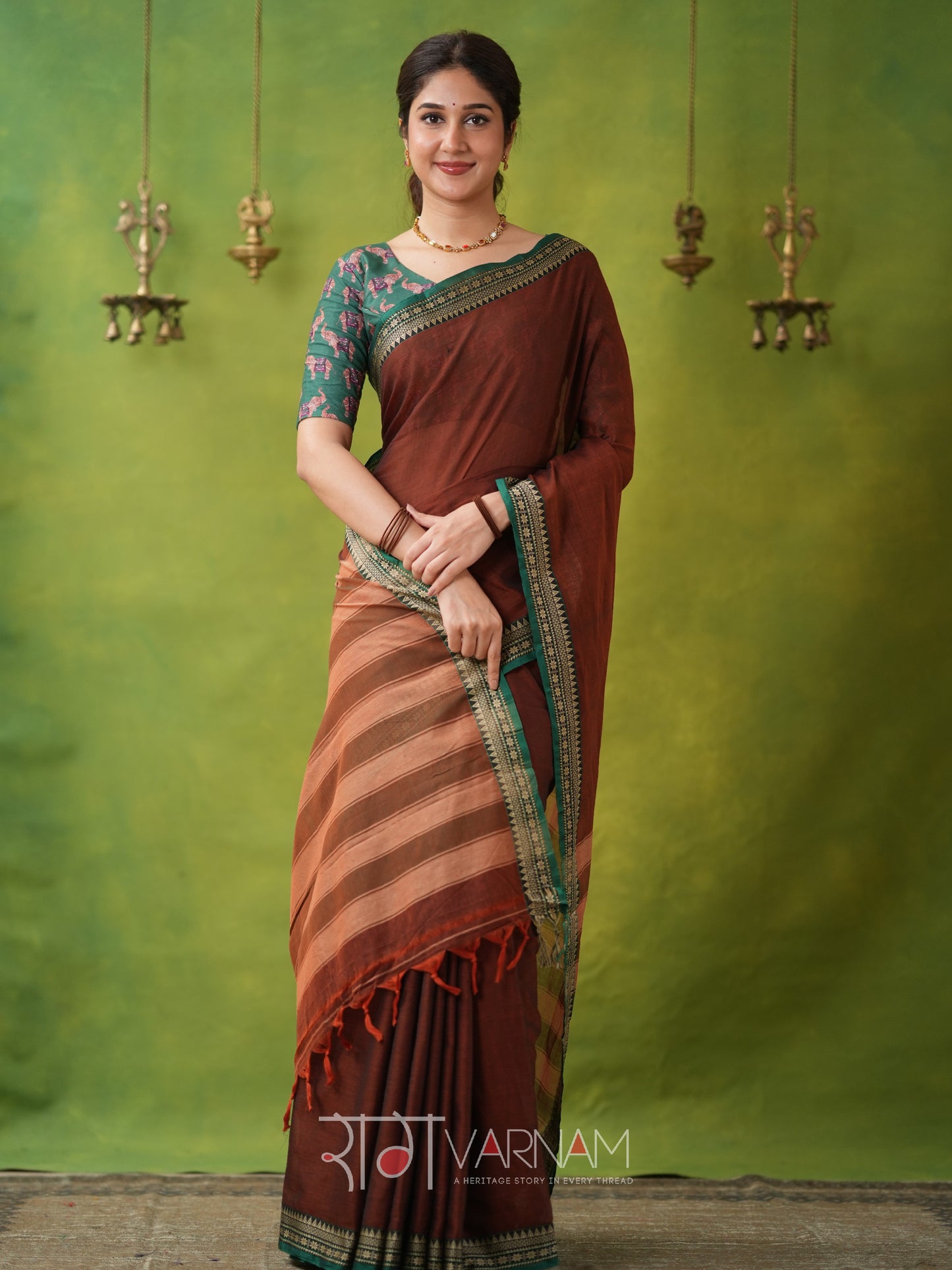 Narayanpet Brown Cotton Saree by Raag Varnam | Mercerized Finish With 2 Blouses Included