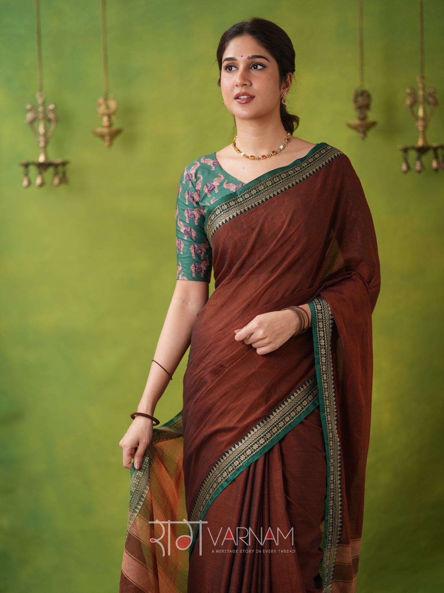 Narayanpet Brown Cotton Saree by Raag Varnam | Mercerized Finish With 2 Blouses Included