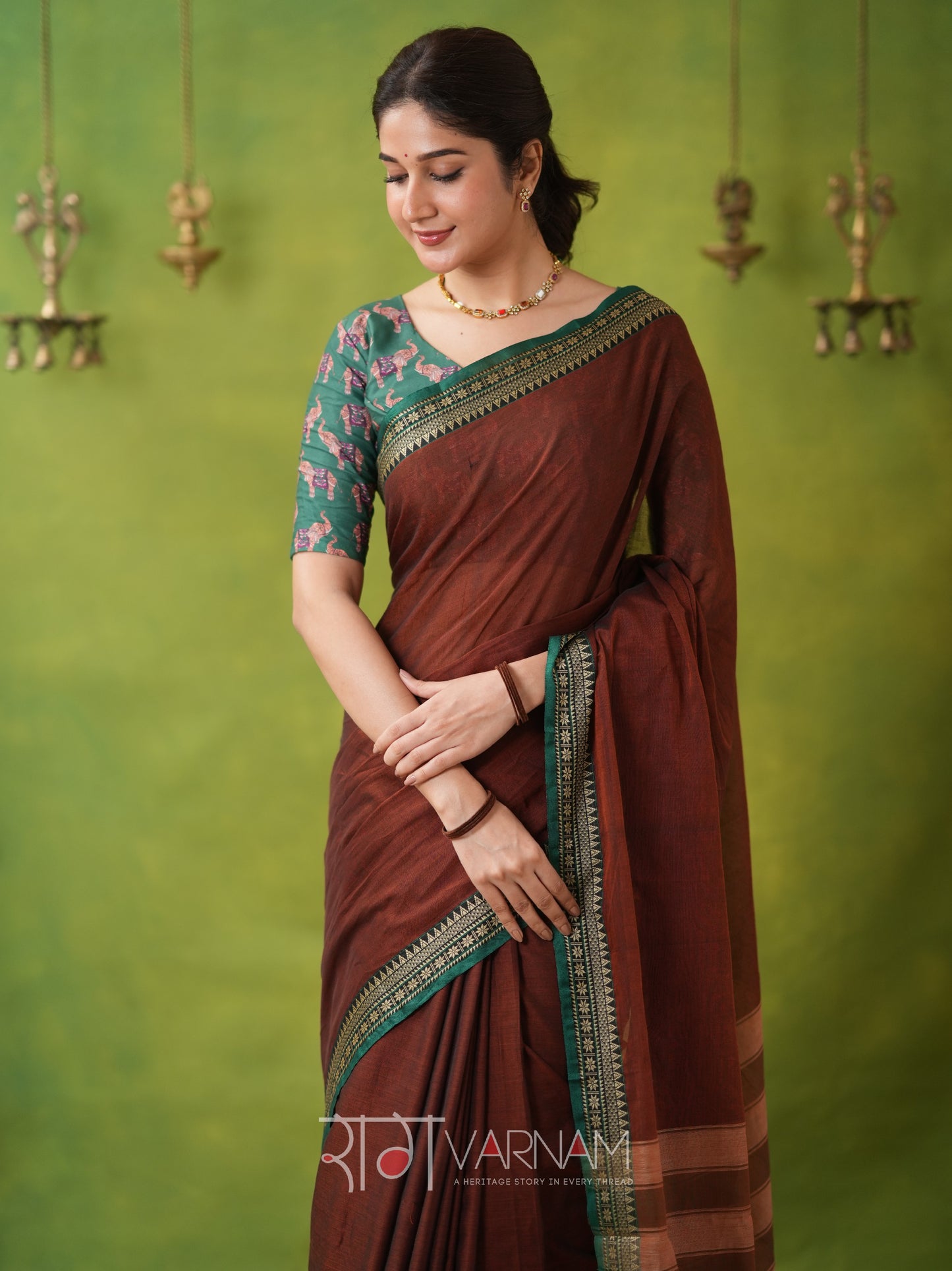 Narayanpet Brown Cotton Saree by Raag Varnam | Mercerized Finish With 2 Blouses Included